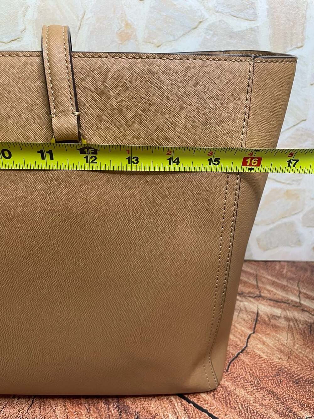 Tory Burch Tan Saffiano Leather Zip Top Tote Bag - Picture 5 of 8